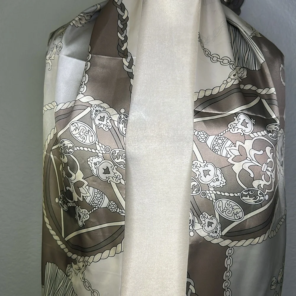 Dennis Basso Taupe Neutral Chain Scarf Wrap